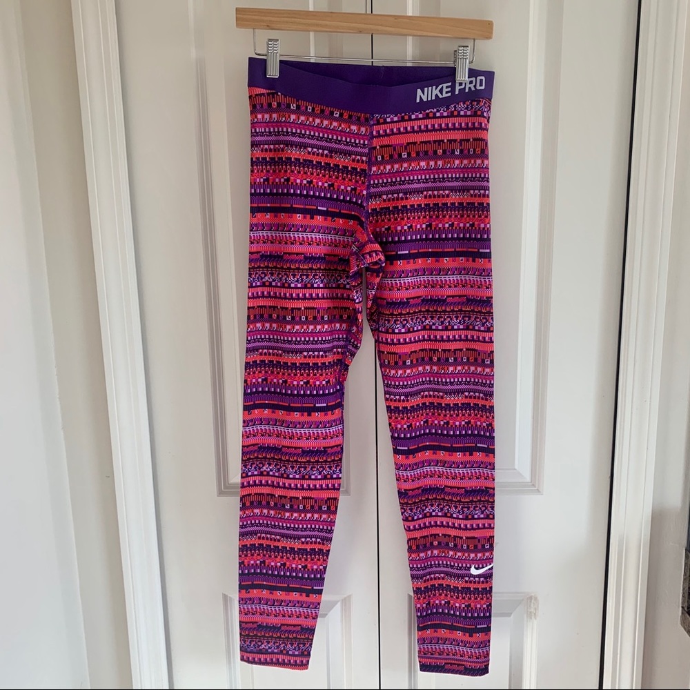 Nike Pro Pink & Purple Aztec Dri-Fit Leggings Lrg